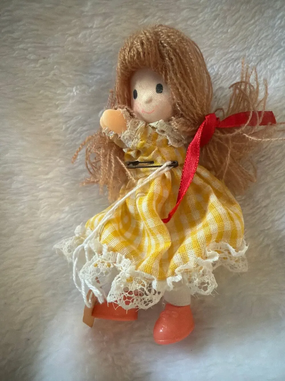 Vintage Clip-On Hugger Doll Made in Korea Yarn Hair Yellow Dress Plush Toy 8